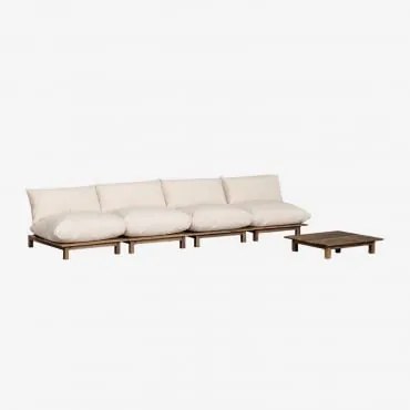 Conjunto De Jardim Com Sofá Modular Reclinável De Jardim De 4 Peças E Mesa De Centro Em Madeira De Acácia Brina Beige Creme - Sklum
