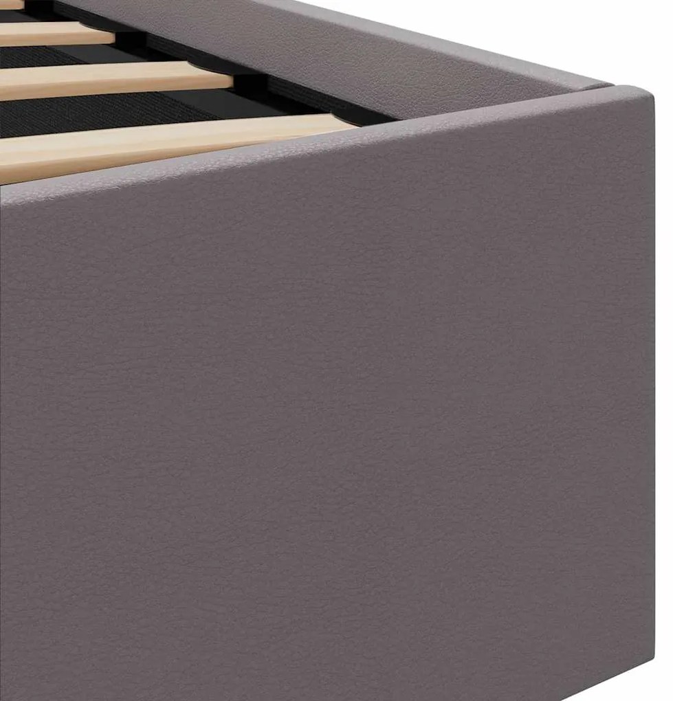 Cama hidráulica c/ arrumação LED 160x200cm couro artific. cinza