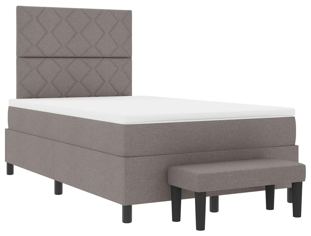 Cama Box Spring com colchão e banco taupe 120x190 cm Tecido
