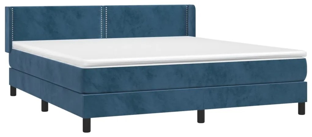 Cama com molas/colchão 160x200 cm veludo azul-escuro