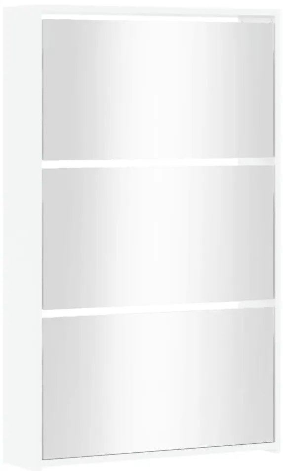 Sapateira + espelho 3 divisórias 63x17x102,5cm branco brilhante