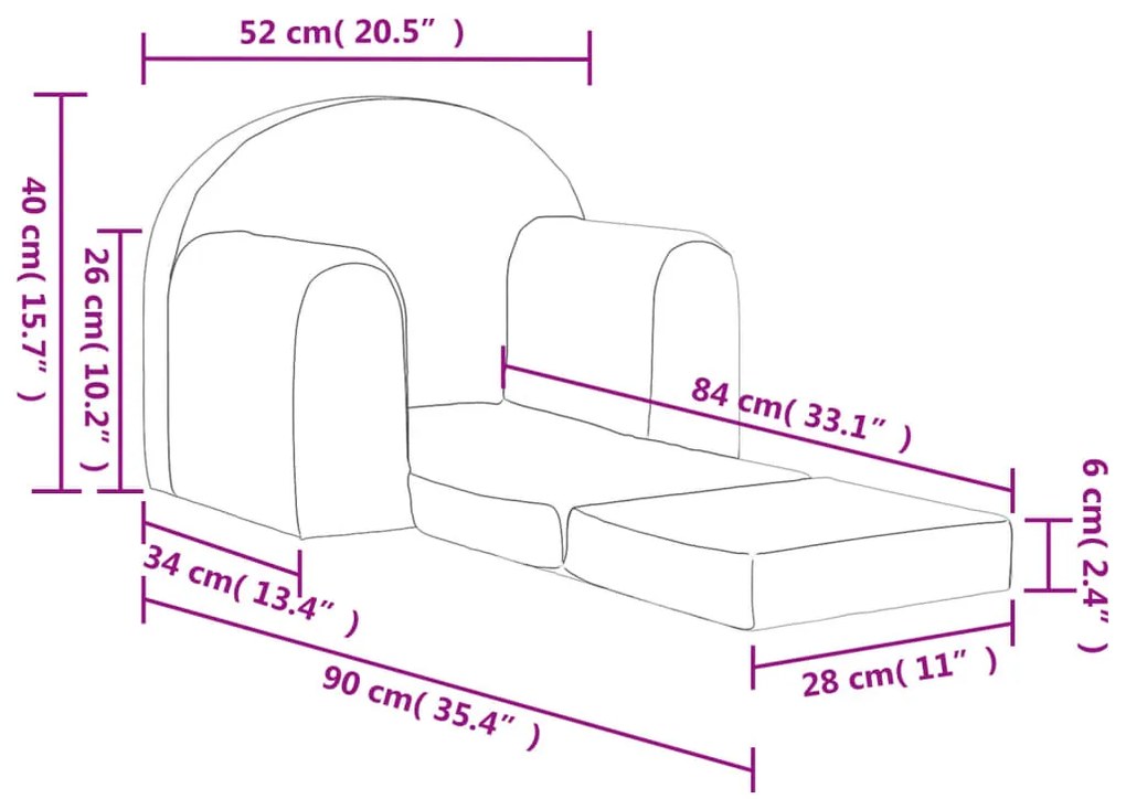 Sofá-cama infantil de pelúcia rosa