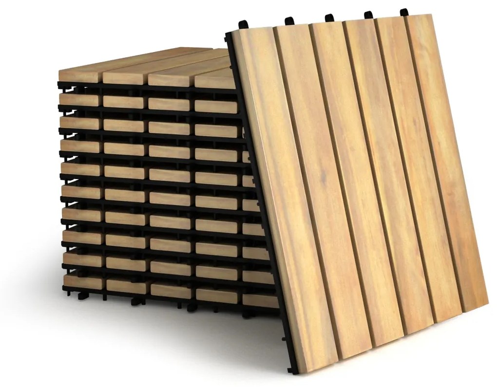 10 Azulejos de Madeira de Acacia para Varanda de Interior e Exterior 30 x 30 x 2,5 cm castanho
