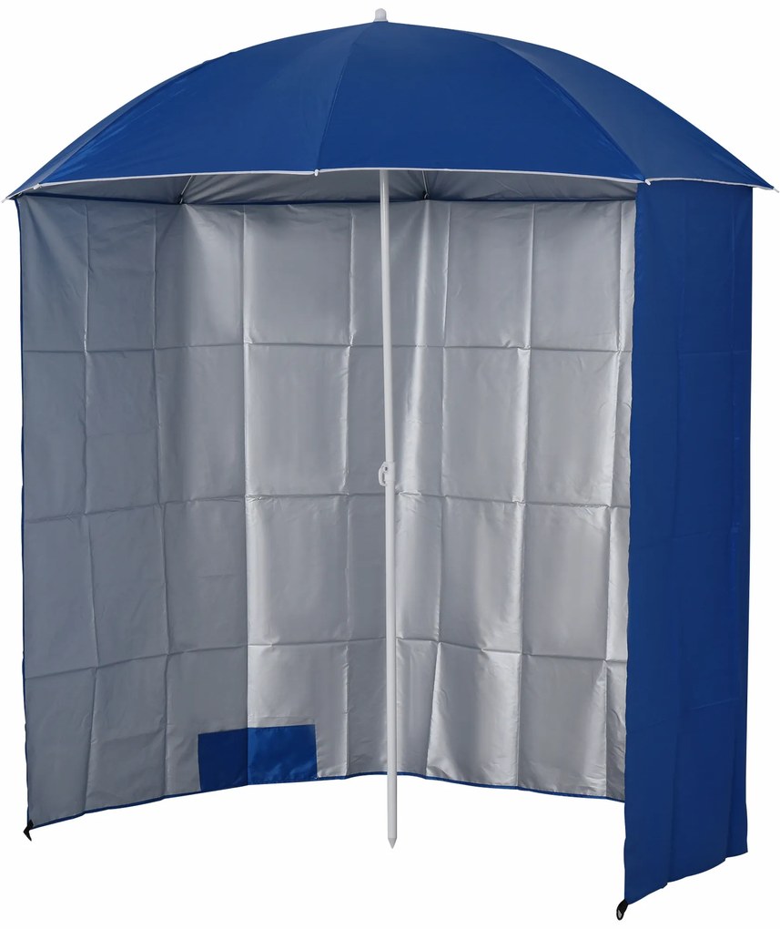 Chapéu de Sol de Praia com Painel Lateral Ø220x220 cm com Manivela Manual 8 Hastes de Aço e Bolsa de Transporte Azul