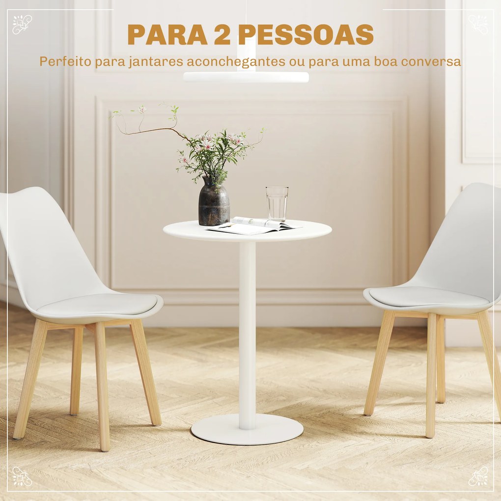 Mesa de Refeição Redonda para 2 Pessoas (CADEIRAS NÃO INCLUIDAS) Mesa de Cozinha de Aço para Interior e Exterior Ø60x72 cm Branco