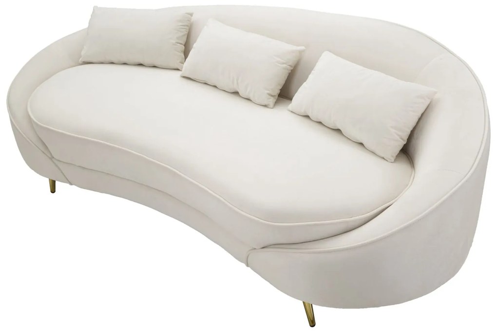 SOFÁ DE 3 LUGARES COM ALMOFADAS 185X84X68 CM CREME E DOURADO