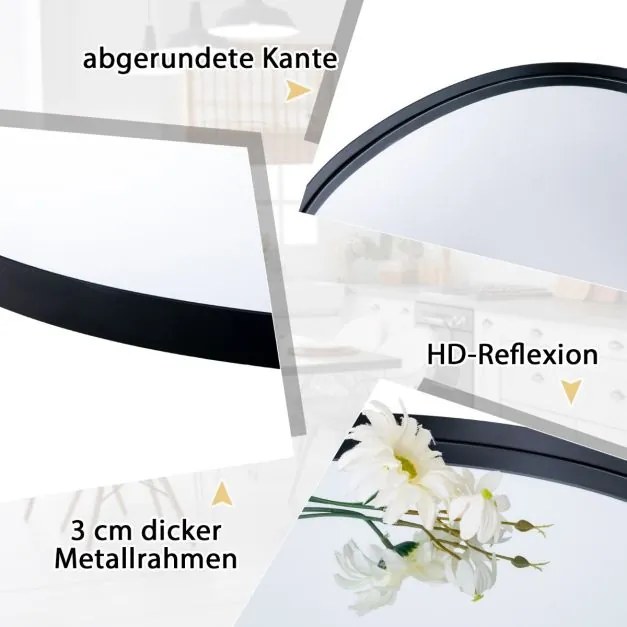 Espelho de parede assimétrico com suporte premium de forma irregular 78 x 56,5 cm Preto