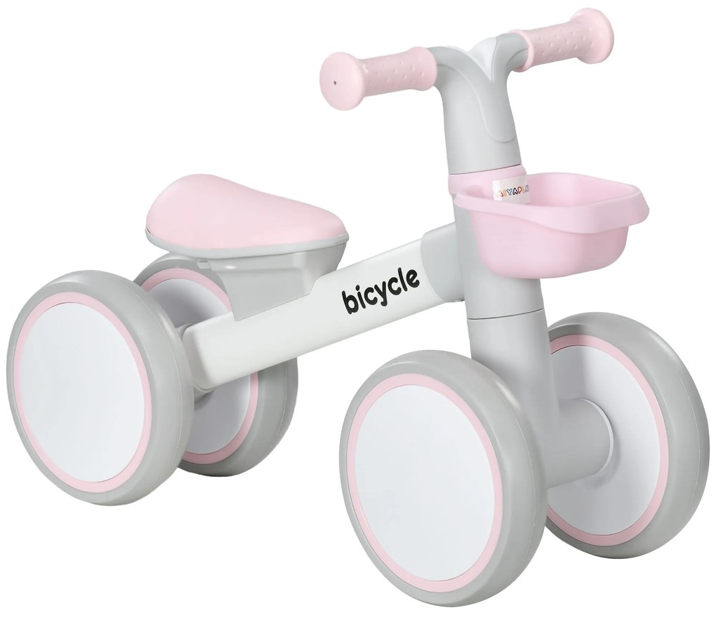 AIYAPLAY Bicicleta Sem Pedais Crianças 12 a 36 Meses Equilíbrio Assento Ajustável Segurança Conforto 56x27x39 cm Rosa | Aosom Portugal