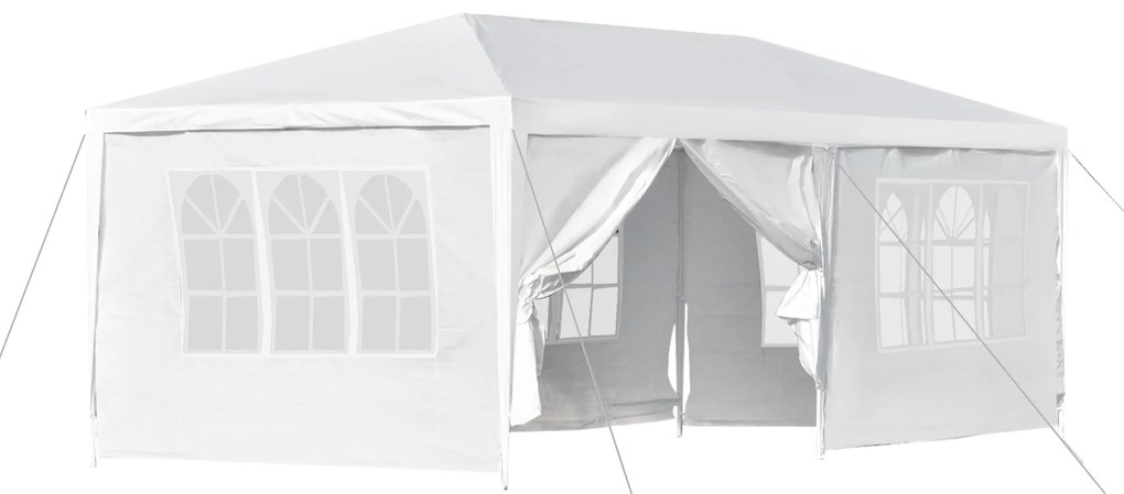 Outsunny Tenda para Festas 6x3 Tenda de Jardim com 2 Portas 4 Paredes Laterais Removíveis e 4 Janelas para Exterior Eventos Casamentos Branco