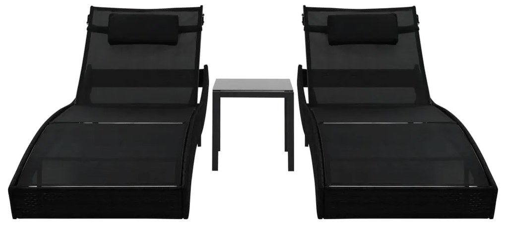 Espreguiçadeiras com mesa 2 pcs vime PE e textilene preto