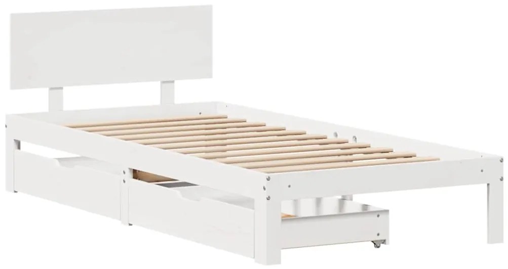 Estrutura de cama com gavetas 75x190 cm pinho maciço branco