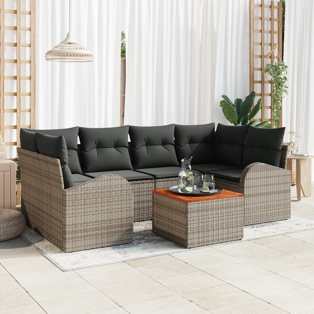 Conjunto de Sofá para Jardim vidaXL com Almofadas Cinza Polyrattan Acá
