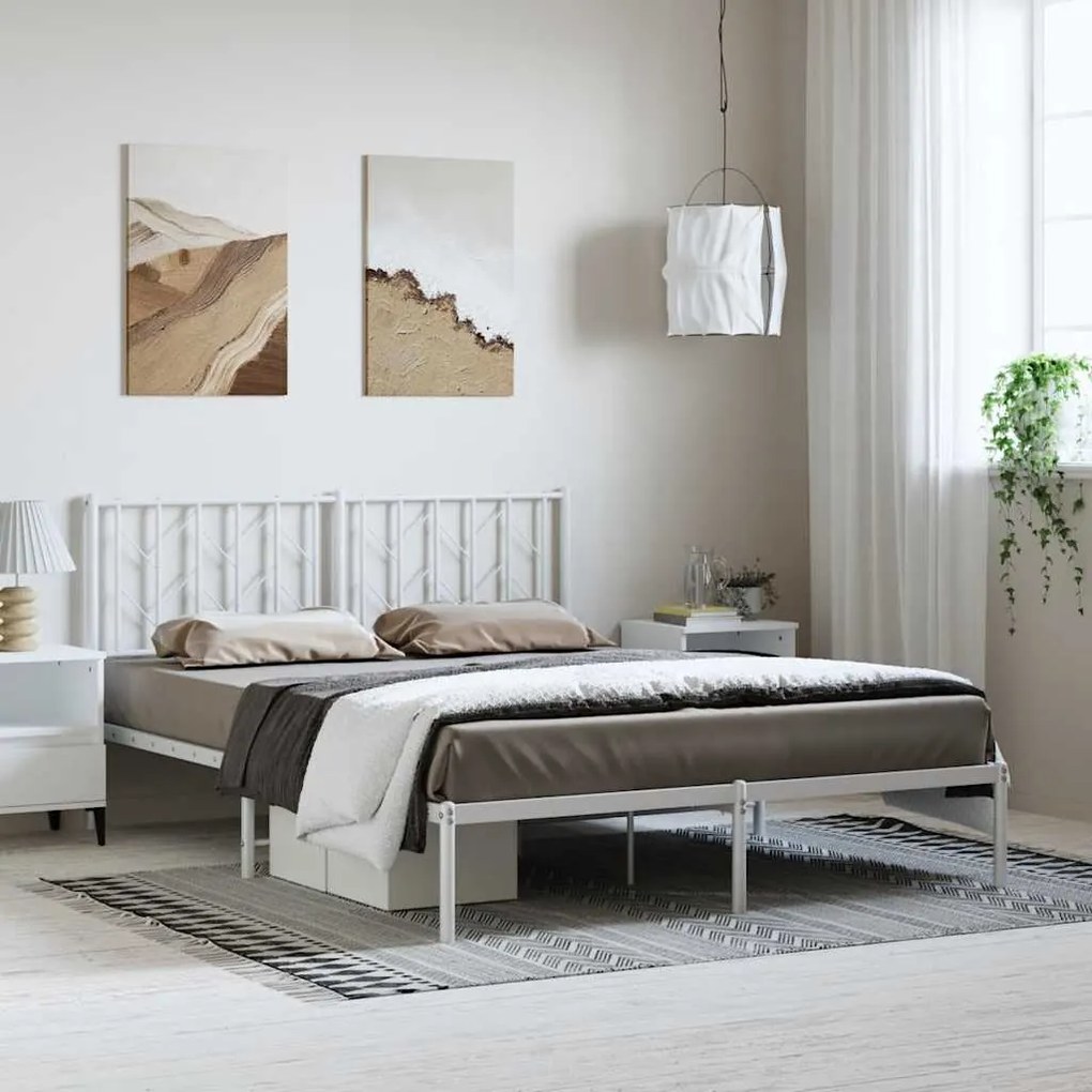 Estrutura de cama com cabeceira 150x200 cm metal branco