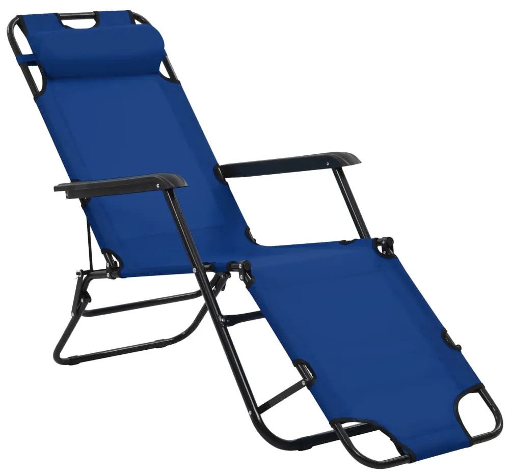 Espreguiçadeiras dobráveis com apoios de pé 2 pcs aço azul