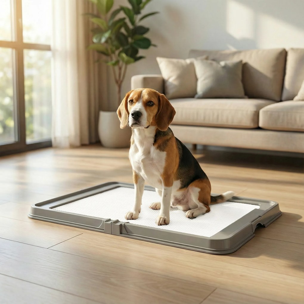 Sanitário Dobrável para Cães 86x62 cm Tabuleiro Higiênico Treino 3 Almofadas Pés Antiderrapantes Cinzento
