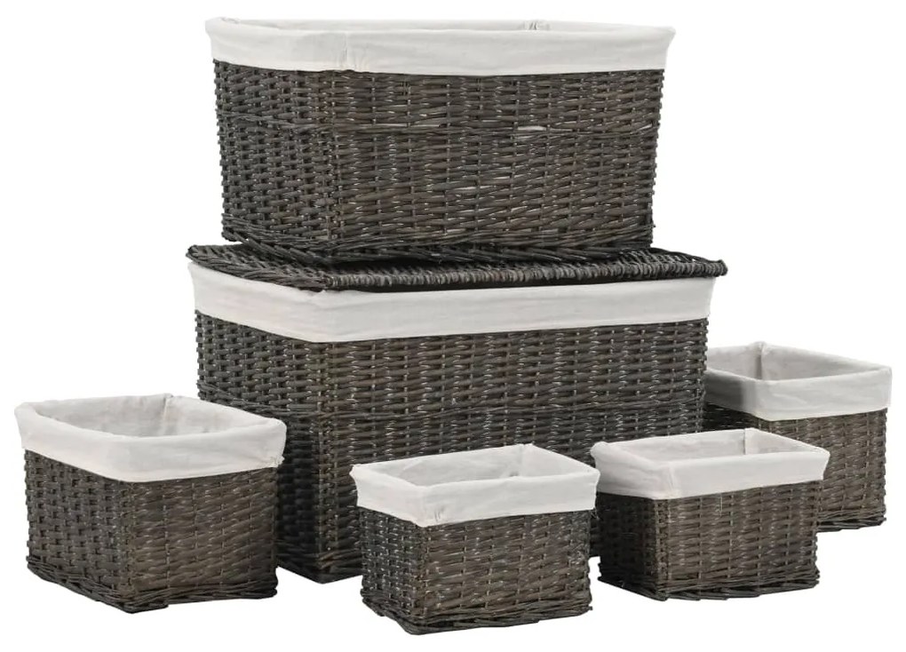 170780 vidaXL 6 pcs conjunto cestos de encastrar salgueiro natural cinzento