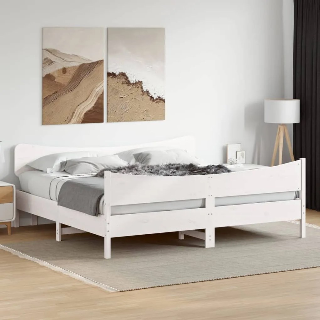 Cama sem colchão 180x200 cm madeira de pinho maciça branco