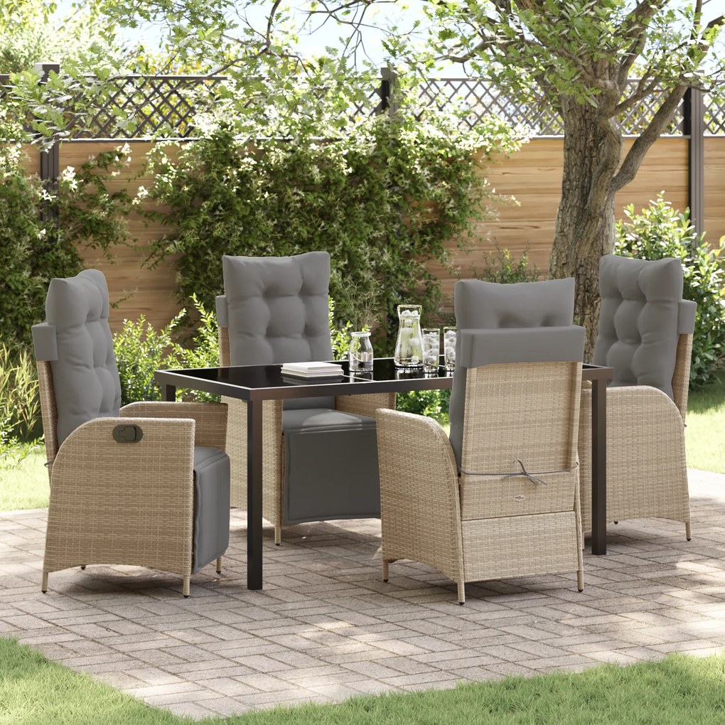 Conjunto de Jantar de Jardim de 5 Peças Bege em Rattan Poliéster