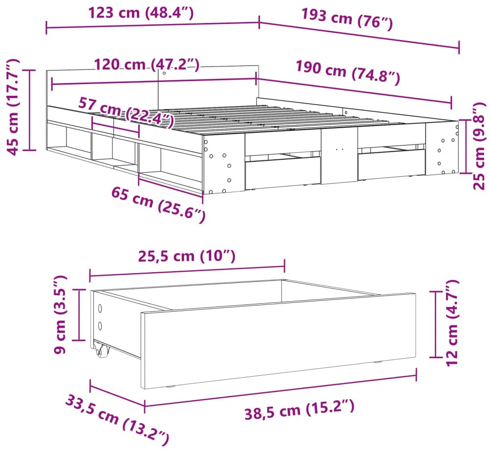 Estrutura cama c/ gavetas 120x190 cm derivados de madeira preto