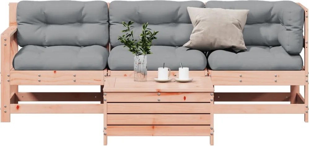 vidaXL 4 pcs conj. lounge jardim com almofadões madeira douglas maciça