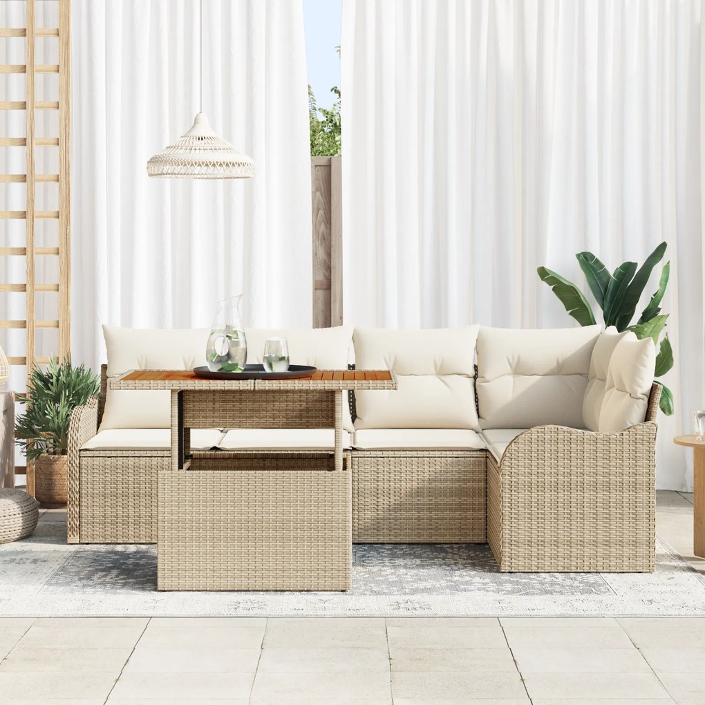 Conjunto de Sofá de Jardim vidaXL de 6 Peças com Almofadas Bege Rattan