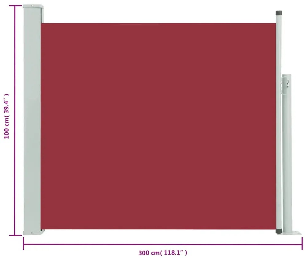 Toldo lateral retrátil para pátio 100x300 cm vermelho