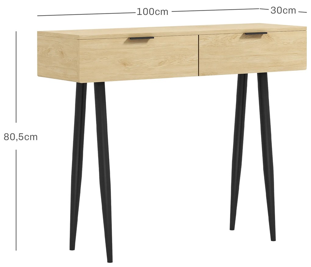 Mesa Consola Móvel para Entrada com 2 Gavetas e Pés de Aço Consola par