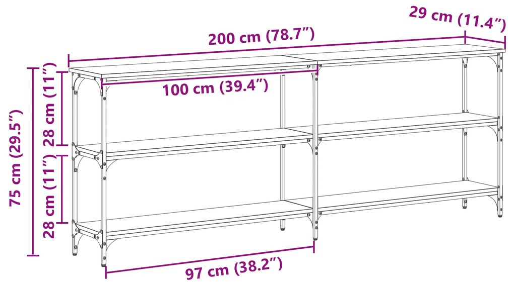 Mesa de Console Madeira Antiga 200x29x75 cm Engenharia