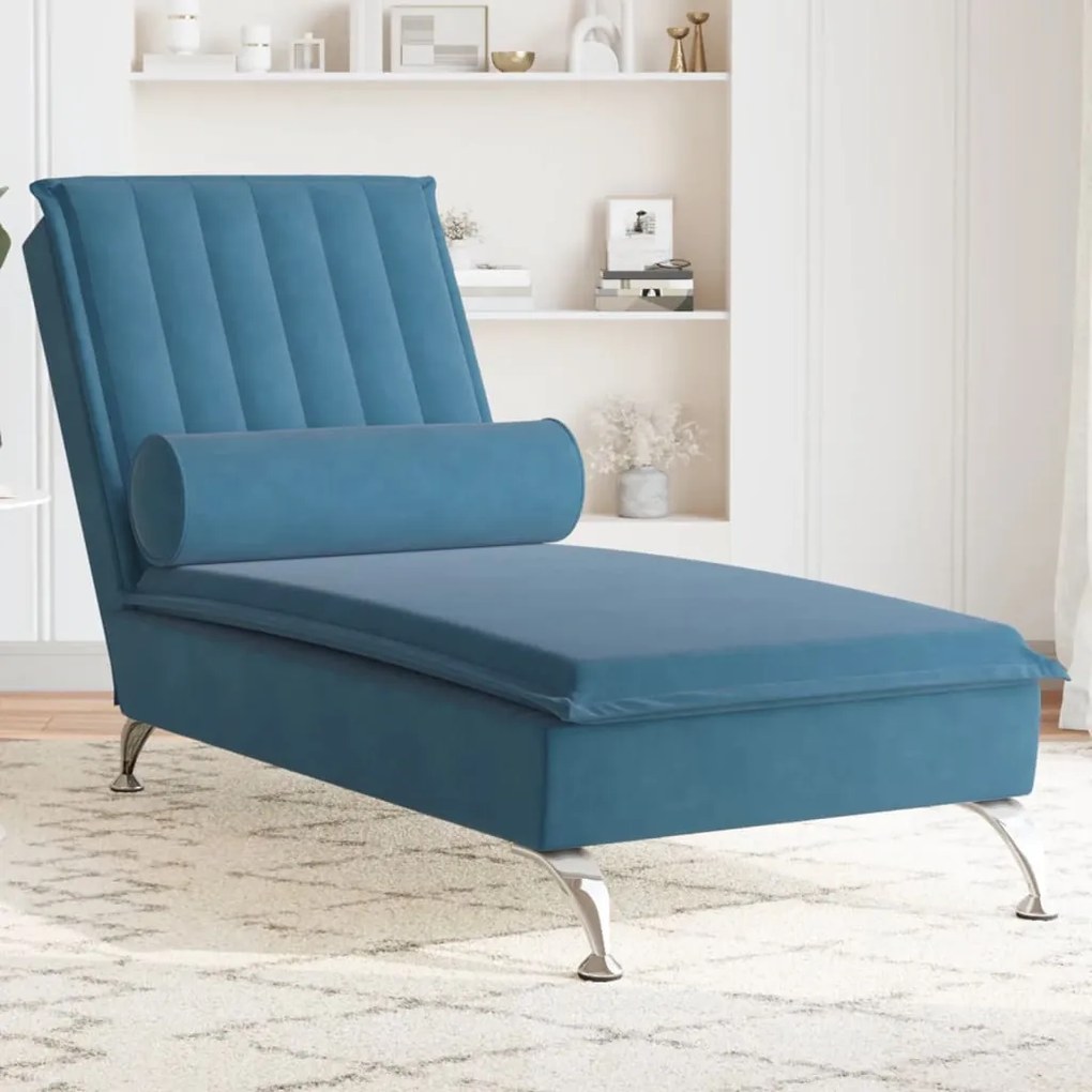 Chaise lounge de massagem com rolo veludo azul