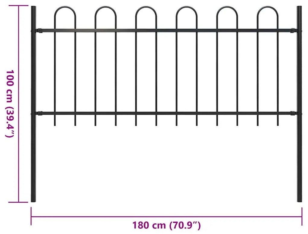 Cerca de jardim com topo em aros 1,8 m aço preto