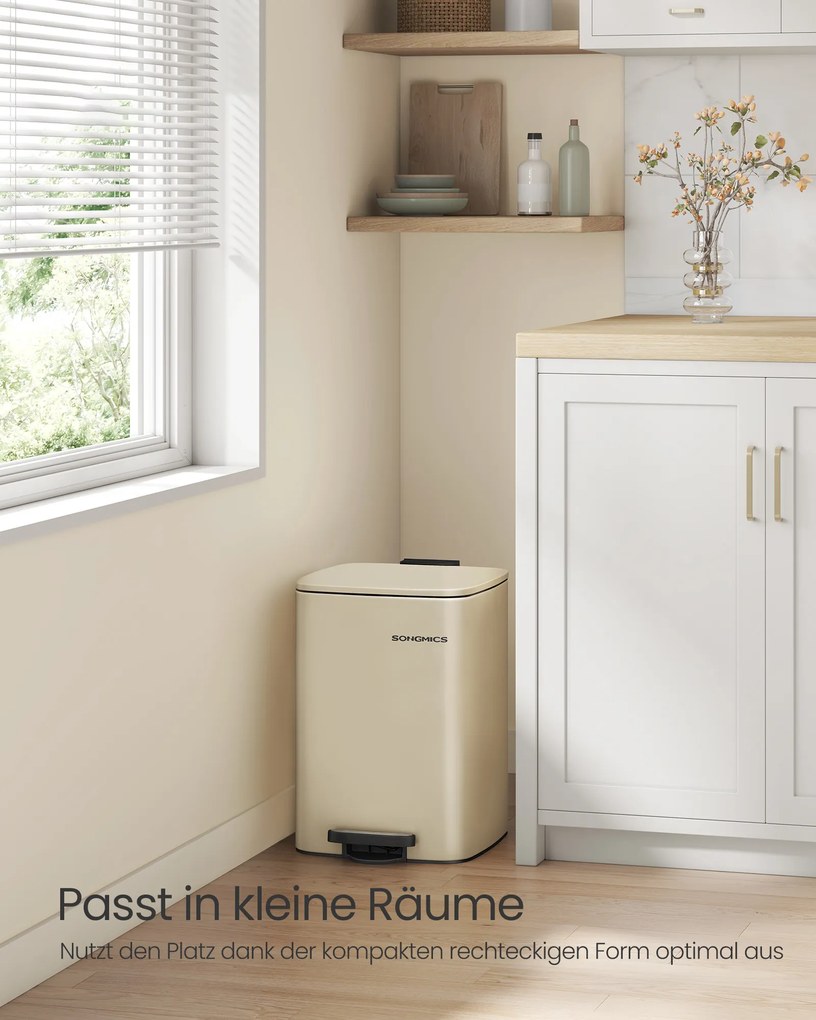 Caixote do lixo 34,1 x 28,6 x 54,5 cm de 20 litros em aço bege areia