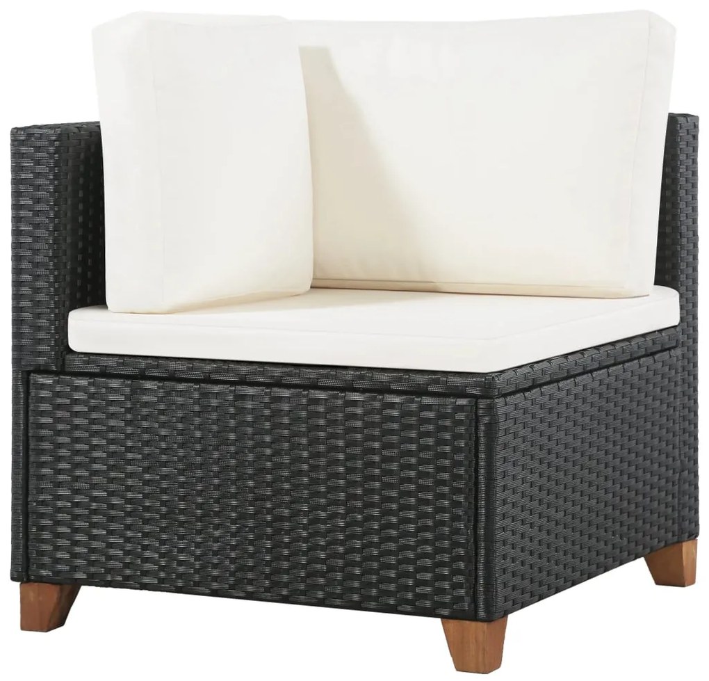 4 pcs conjunto lounge de jardim c/ almofadões vime PE preto