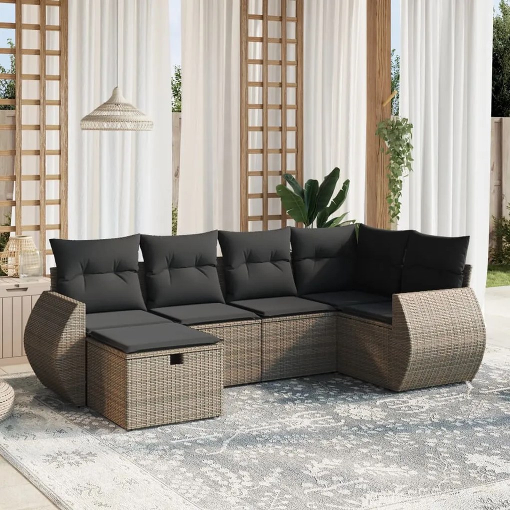 6 pcs conjunto sofás de jardim com almofadões vime cinzento