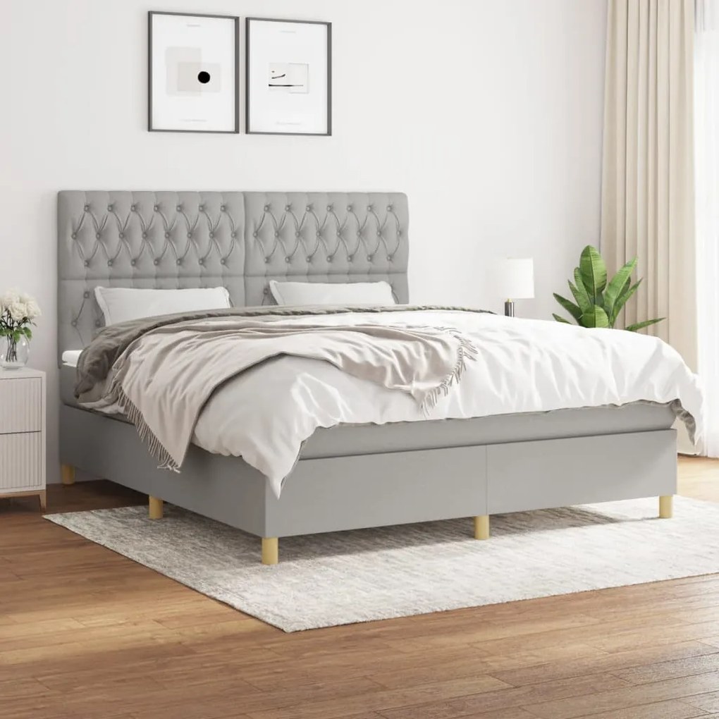vidaXL Cama com molas/colchão 180x200 cm tecido cinzento-claro