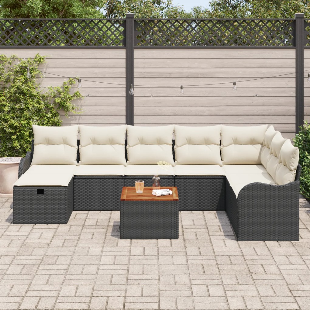 Conjunto de Sofá de Jardim vidaXL de 9 Peças com Almofadas Rattan Pret