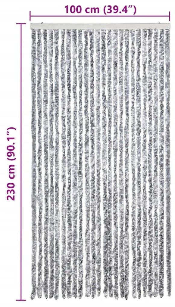Cortina anti-insetos 100x230 cm chenille branco e cinzento