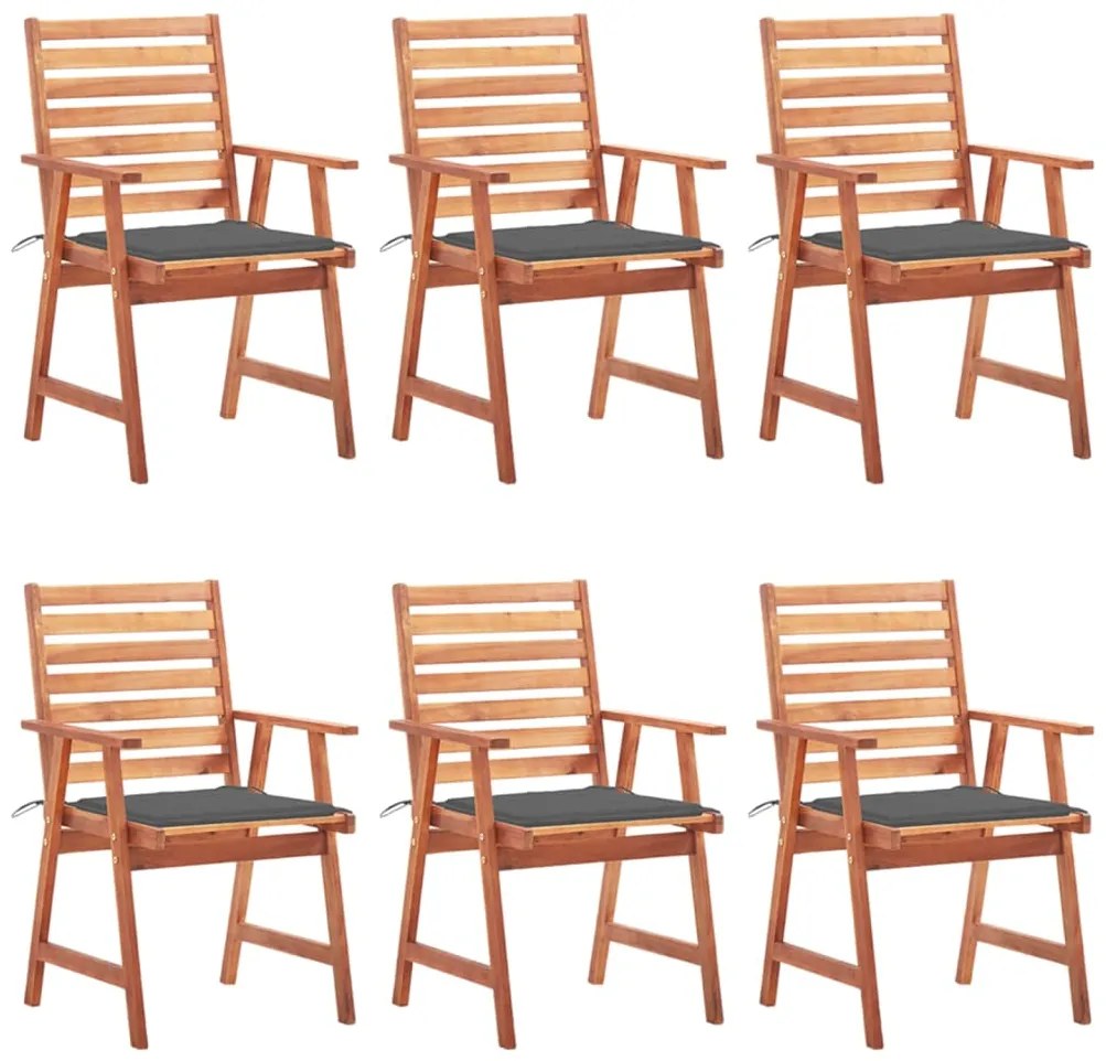 vidaXL Cadeiras de jantar p/ jardim 6 pcs c/ almofadões acácia maciça