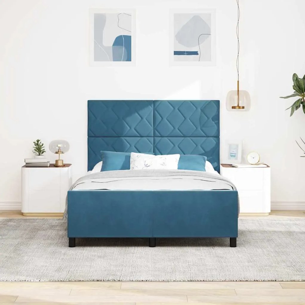 Cama vidaXL Azul Escuro 140x200 cm Veludo