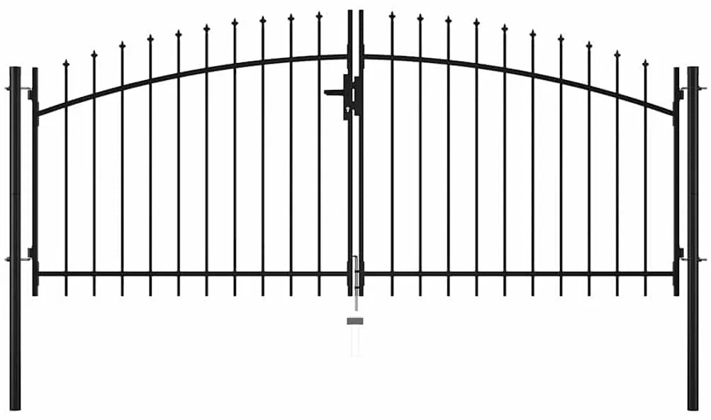 Portão de cerca com porta dupla e topo em lanças 300x150 cm