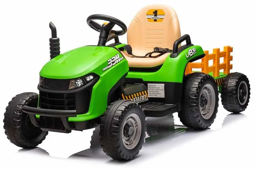 Tractor elétrico 12V infantil + Reboque Pneus de borracha Verde