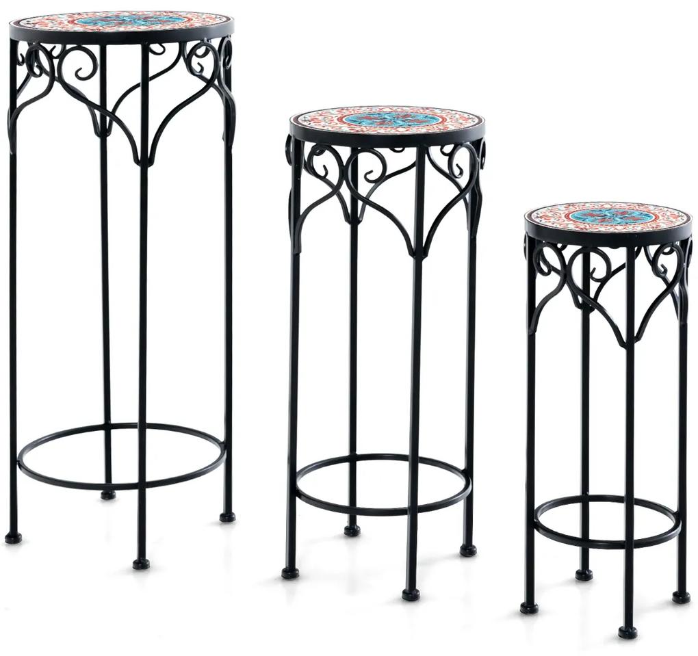 Conjunto de 3 suportes de metal para plantas, suportes de flores para ambientes internos e externos com altura de bancada de cerâmica de 49 cm/59 cm/7