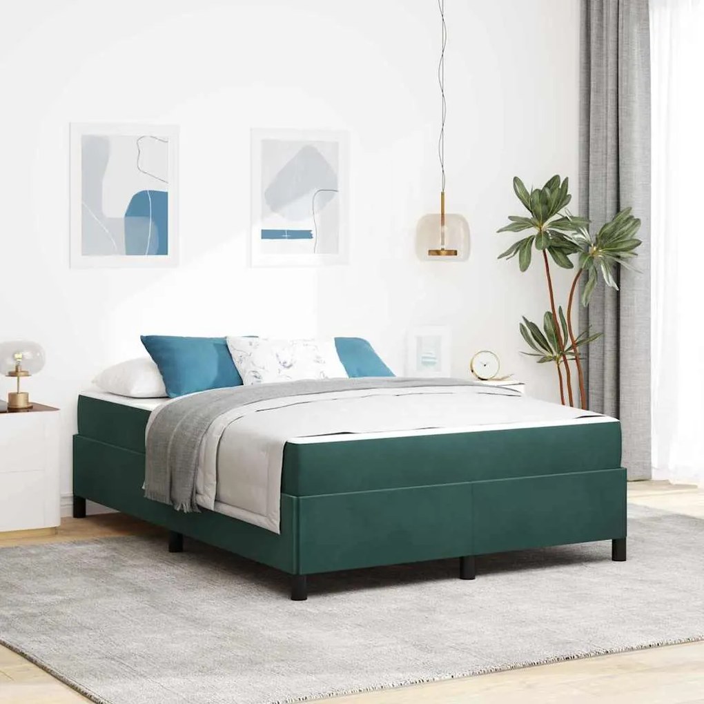 vidaXL Estrutura da Cama com colchão Verde Escuro 140 x 190 cm tecido