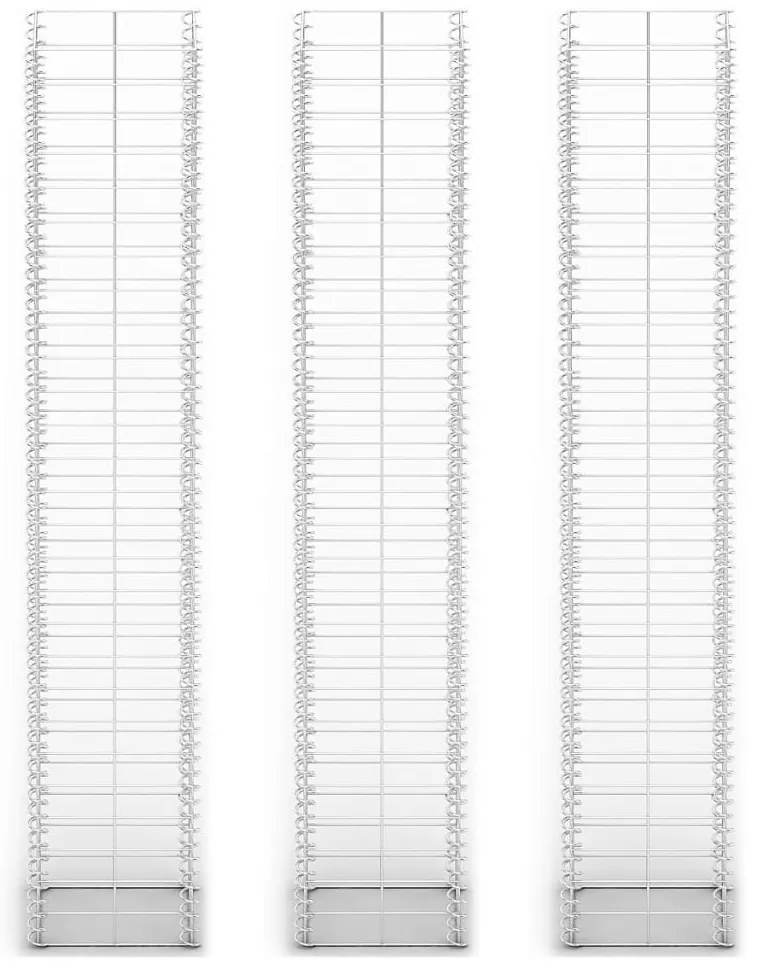 Conjunto de gabiões 3 pcs arame galvanizado 25 x 25 x 150 cm