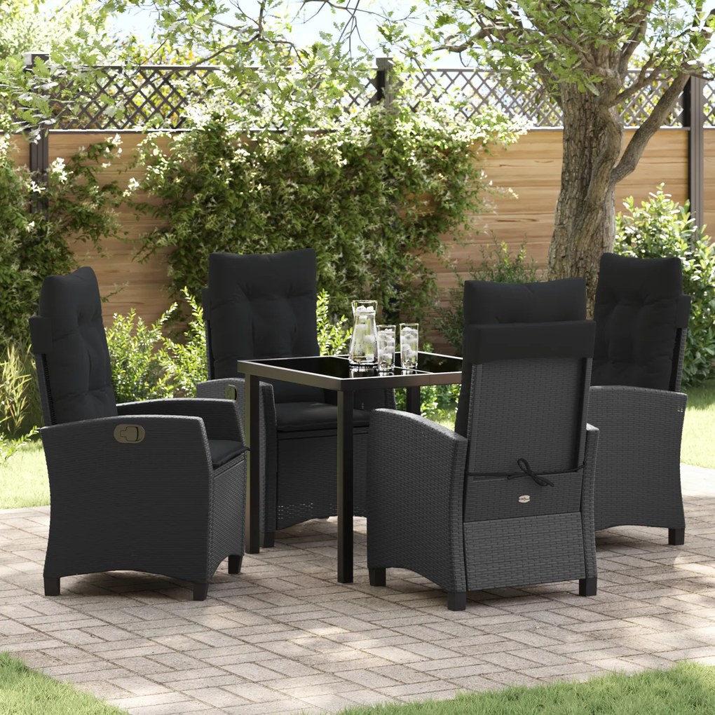 vidaXL Conjunto de Jantar de Jardim em 5 Peças com Almofadas - Rattan Sintético Preto