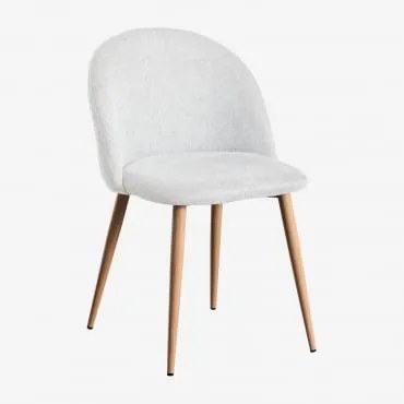 Cadeira De Jantar Estofada E Em Aço Kana Madeira Natural & Tecido Branco Quebrado - Sklum