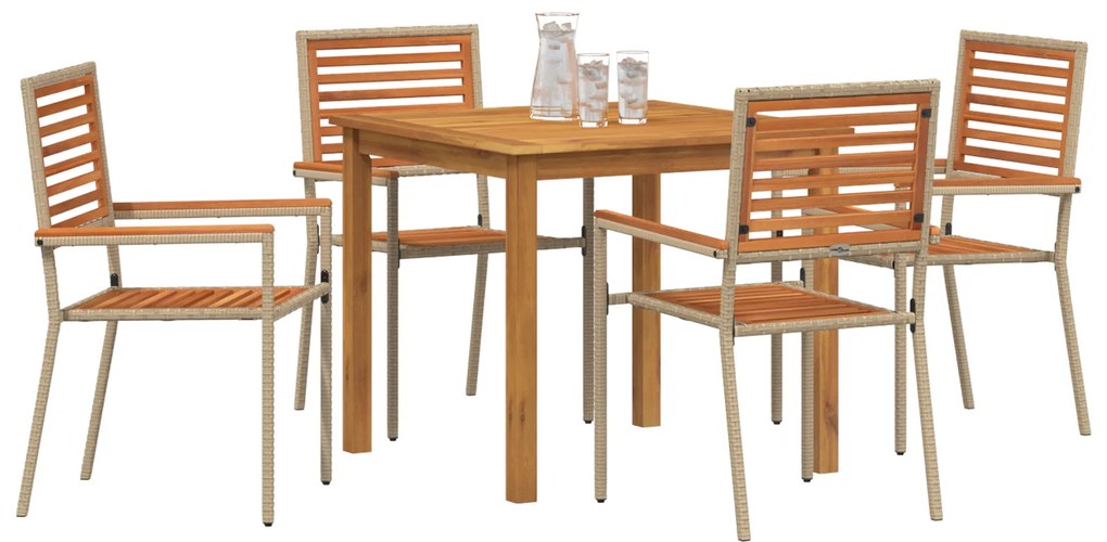 Conjunto de Jantar para Jardim com 5 Peças em Rattan Poliéster Bege e