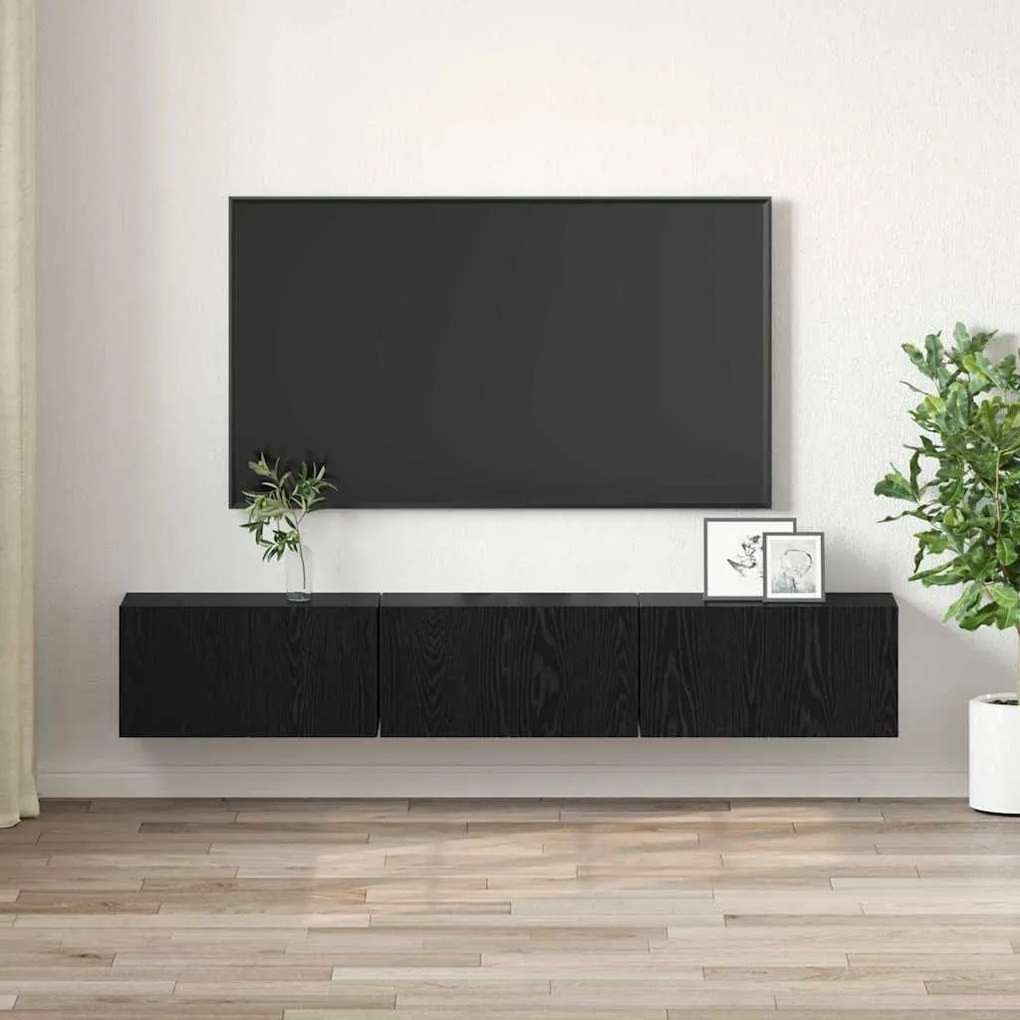 Conjunto de Gabinete de TV Carvalho Preto Madeira engenheirada