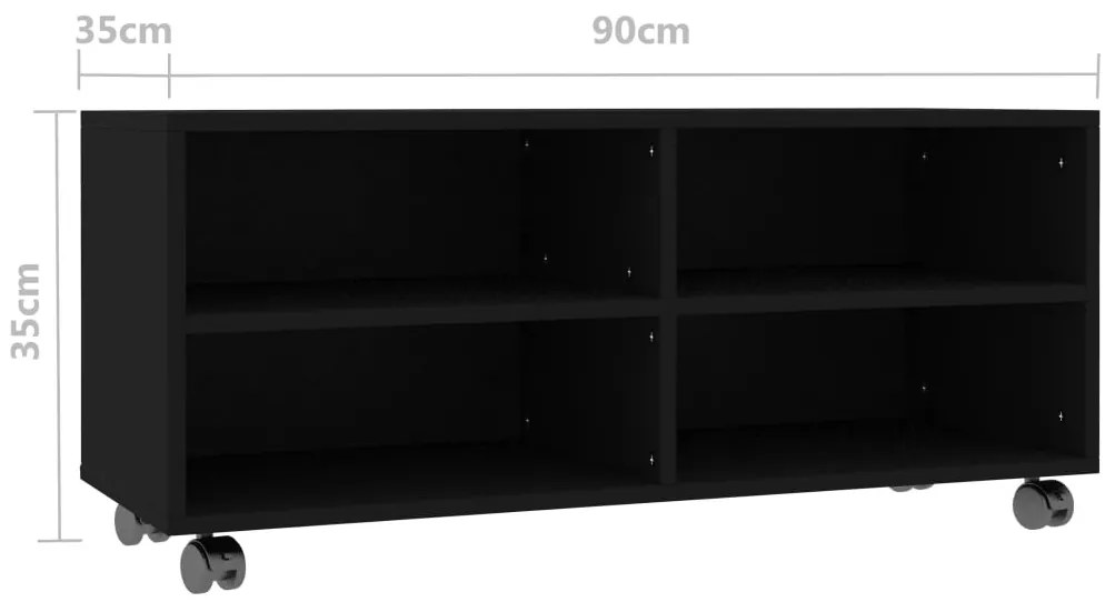Móvel de TV com rodas 90x35x35 cm derivados de madeira preto