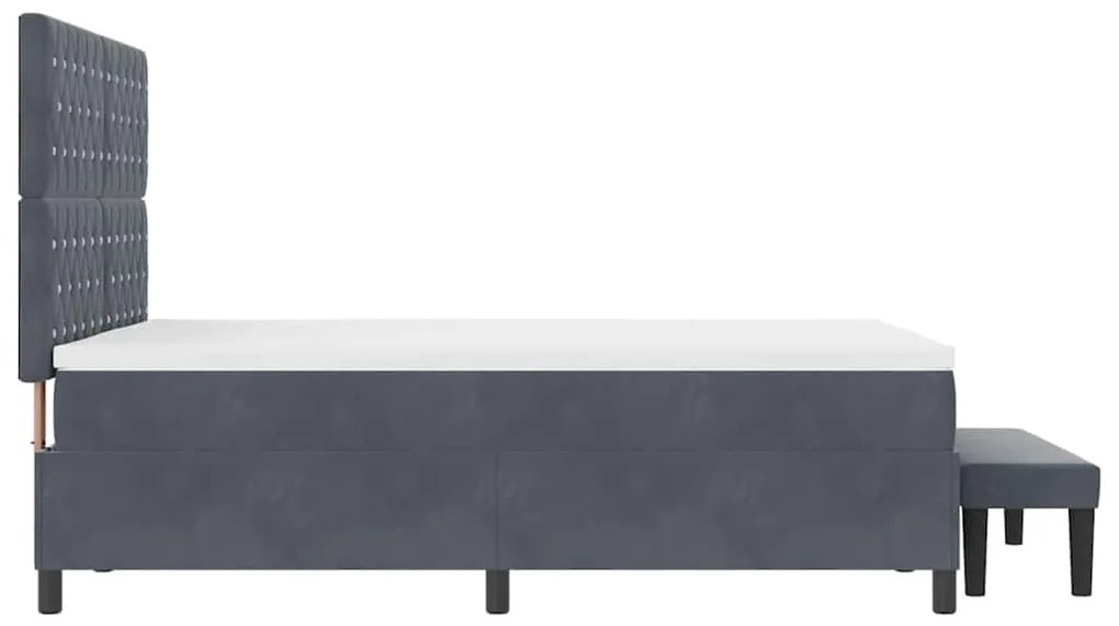 Cama com Mola Box com Colchão &amp; Banco Cinza Escuro 140x190 cm Veludo