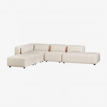 Sofá Modular De Canto Em 4 Peças Com Chaise Longue Direita E Puff Fogler Linho Veludo Bege Linho - Sklum